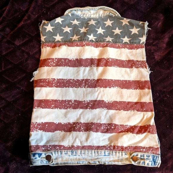 CHIQLE American Flag Sleeveless Jean Jacket - Picture 2 of 2